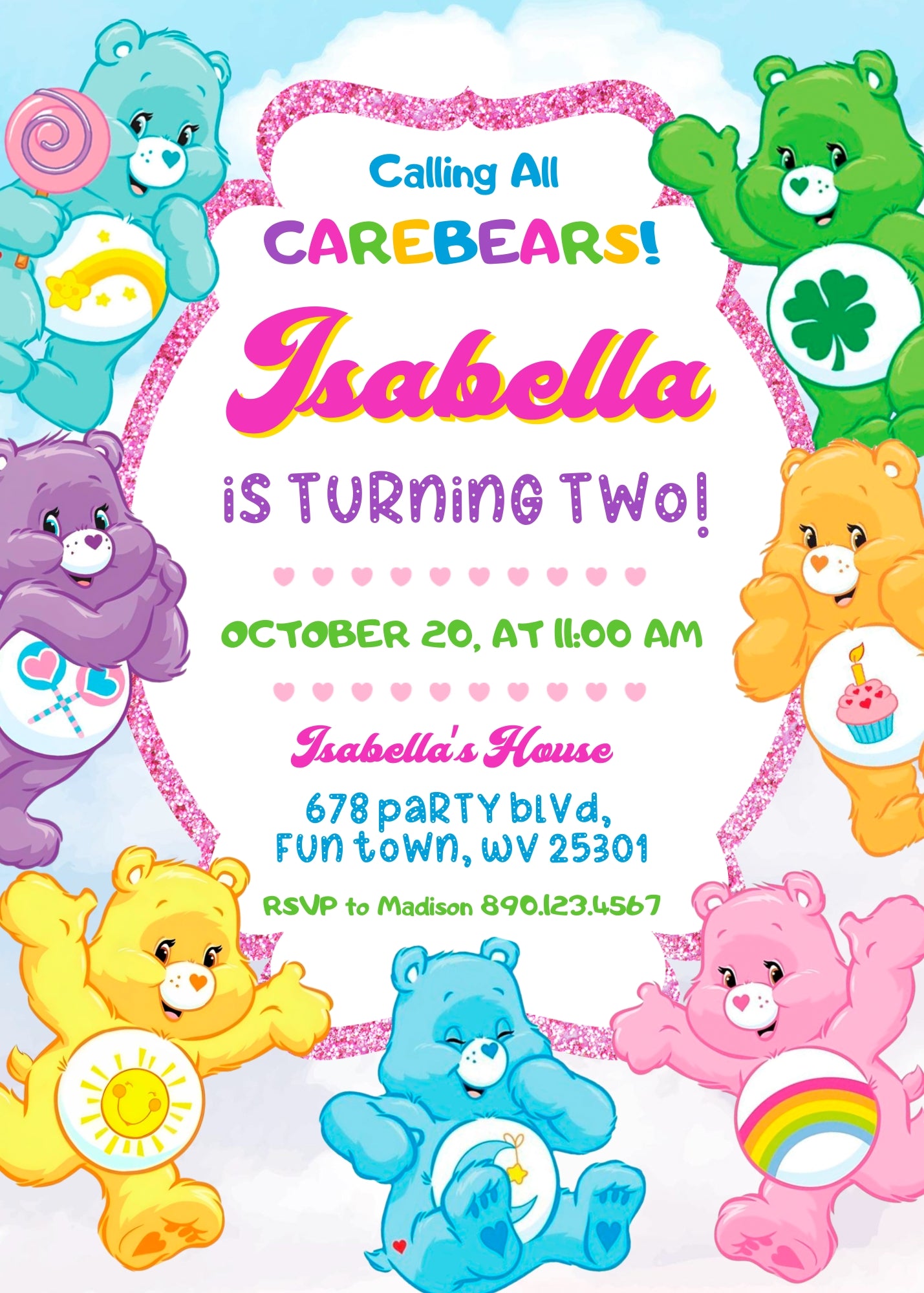 Care Bears customizable invitation template | Share or Print | CA003
