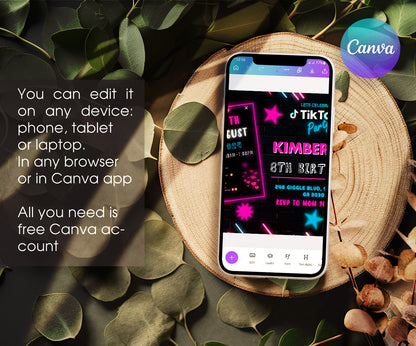 Tik Tok Party customizable invitation template | Share or Print | LO406