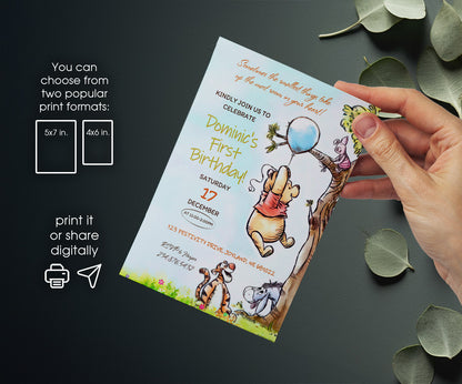 Winnie the Pooh customizable invitation template | Share or Print | BC103