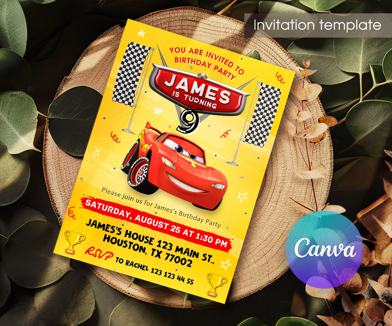 Cars Lightning McQueen customizable invitation template | Share or Print | boy | ZL572