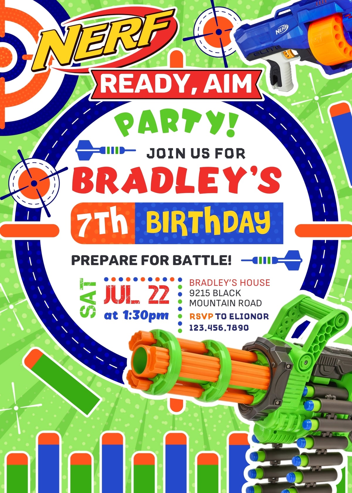 NERF Dart Wars customizable invitation template | Share or Print | boy | KQ892