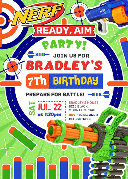NERF Dart Wars customizable invitation template | Share or Print | boy | KQ892