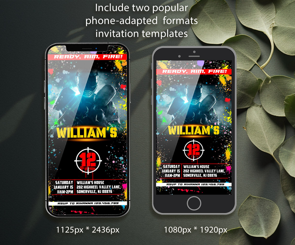 Paintball Airsoft battle customizable invitation template | Share or Print | boy | YI051