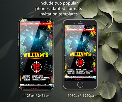 Paintball Airsoft battle customizable invitation template | Share or Print | boy | YI051
