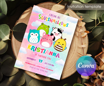 Squishmallows customizable invitation template | Share or Print | TX353