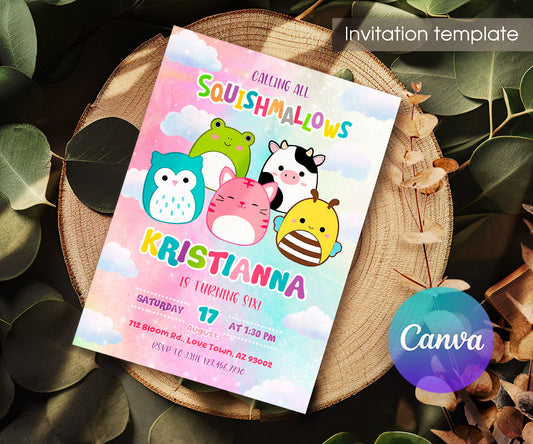 Squishmallows customizable invitation template | Share or Print | TX353