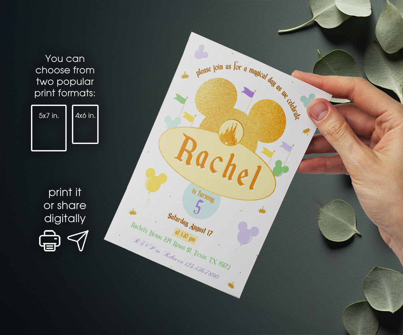 Disneyland customizable invitation template | Share or Print | girl | ZE763