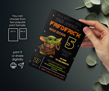 Baby Yoda Grogu Star Wars Mandalorian customizable invitation template | Share or Print | boy | SG558