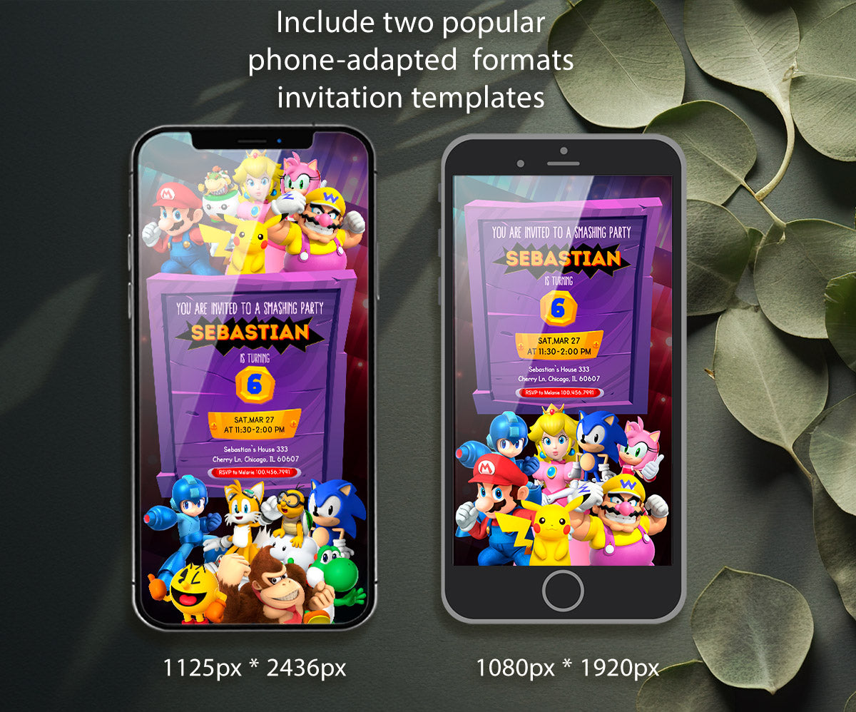 Super Smash Mario Bros customizable invitation template | Share or Print | DH608