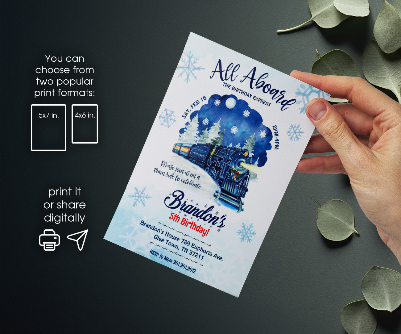 The Polar Express Christmass Train customizable invitation template | Share or Print | TZ278