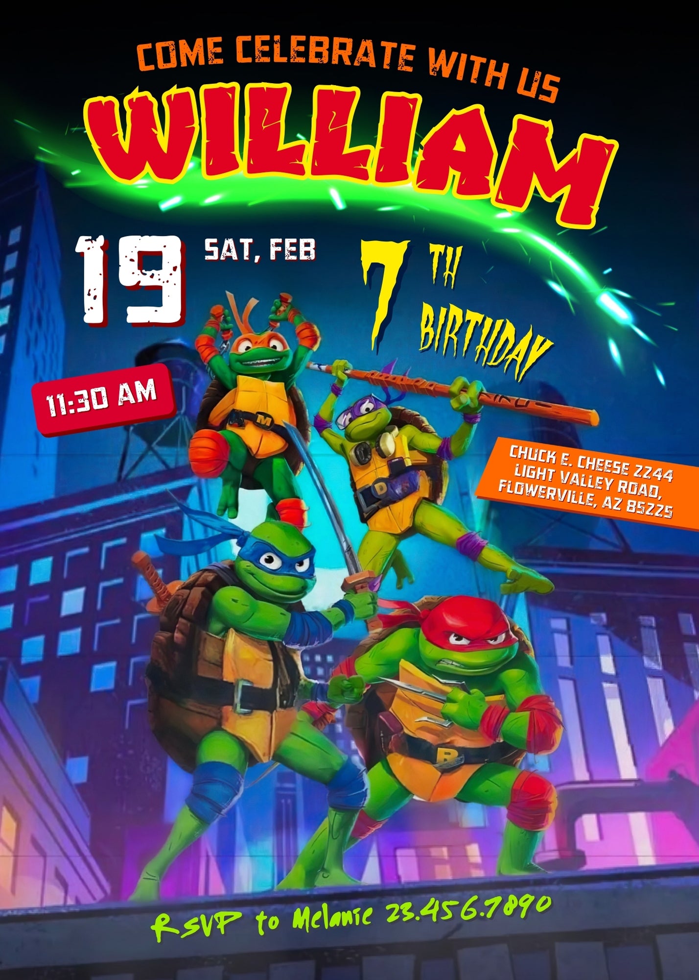 Teenage Mutant Ninja Turtles Mutant Mayhem customizable invitation template | Share or Print | boy | UJ597