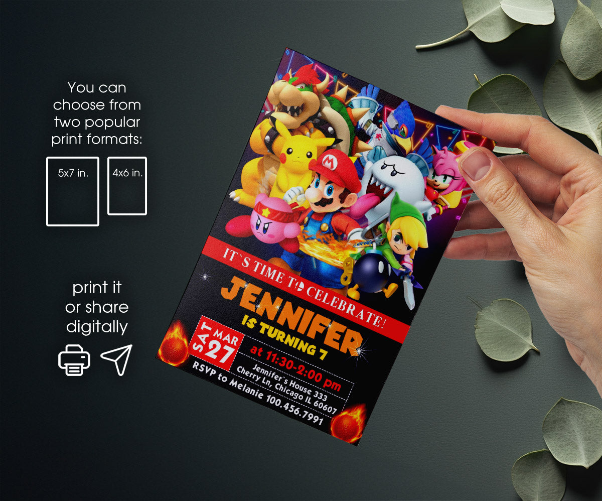 Super Smash Mario Bros customizable invitation template | Share or Print | MT760