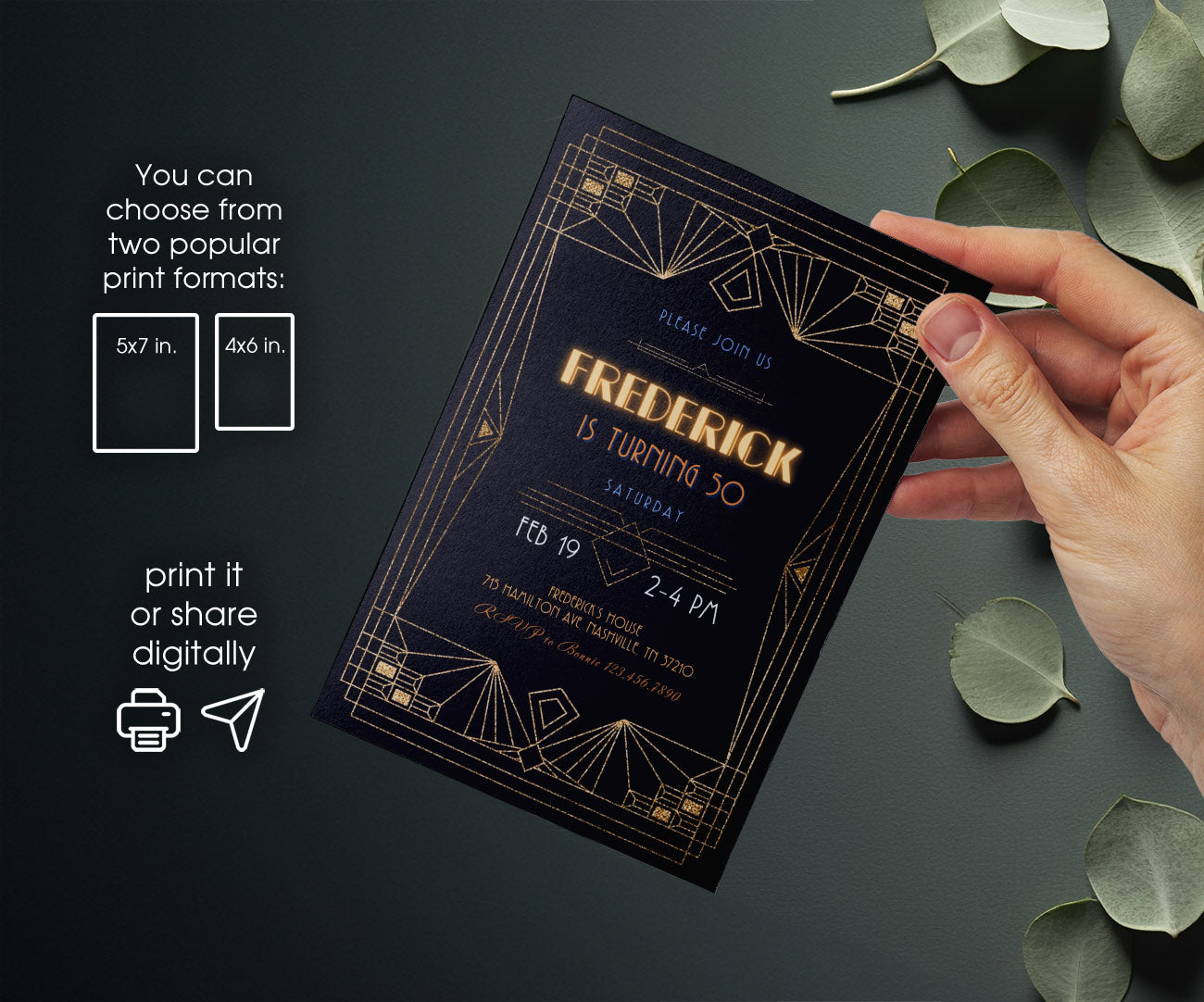 The Great Gatsby Art Deco customizable invitation template | Share or Print | YC687
