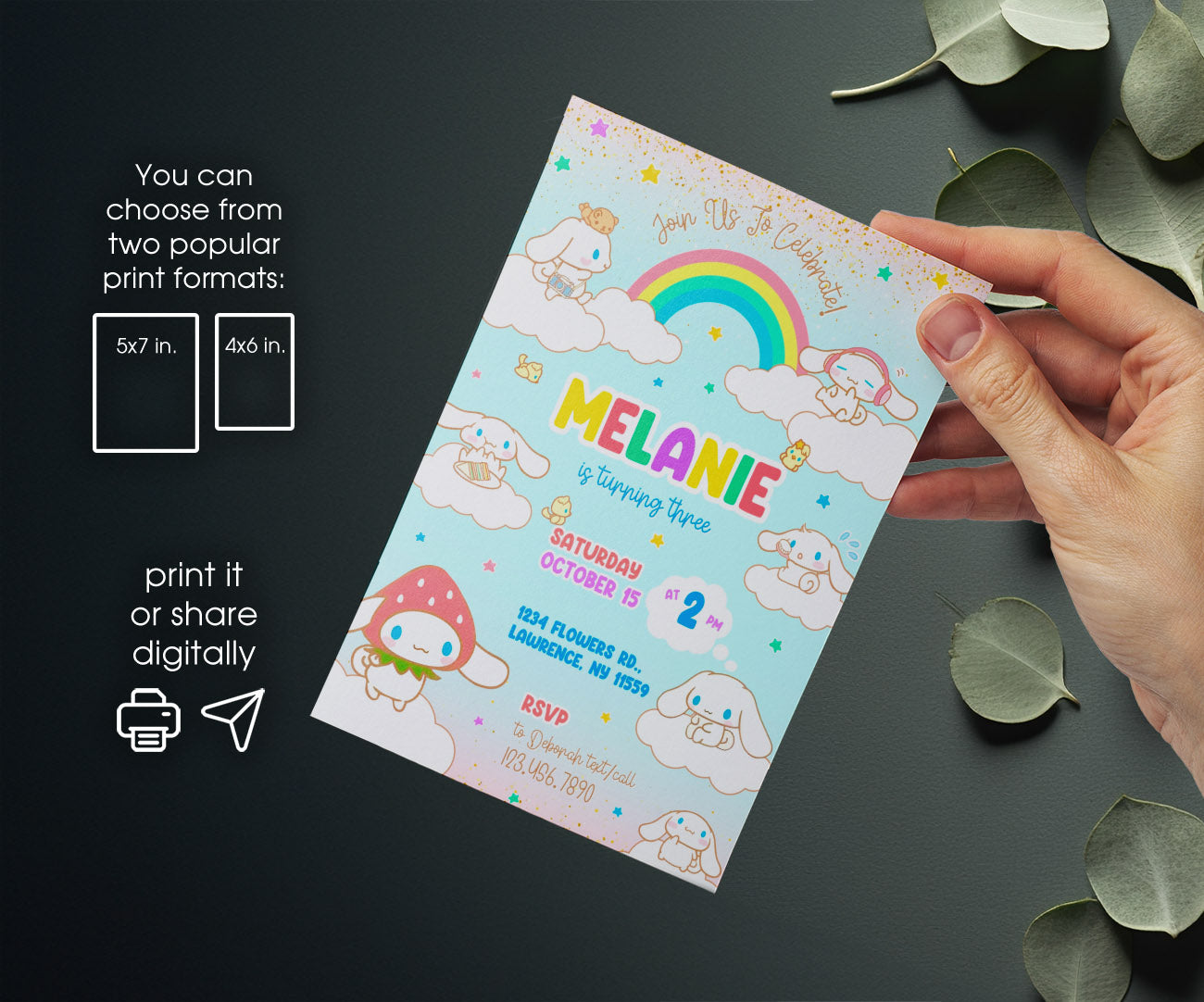 Cinnamoroll Hello Kitty Sanrio customizable invitation template | Share or Print | girl | NG186