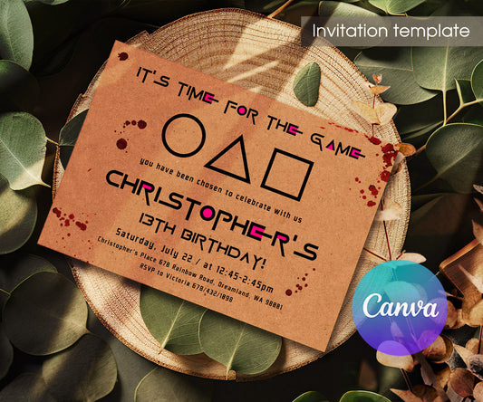 Squid Game customizable invitation template | Share or Print | PL402