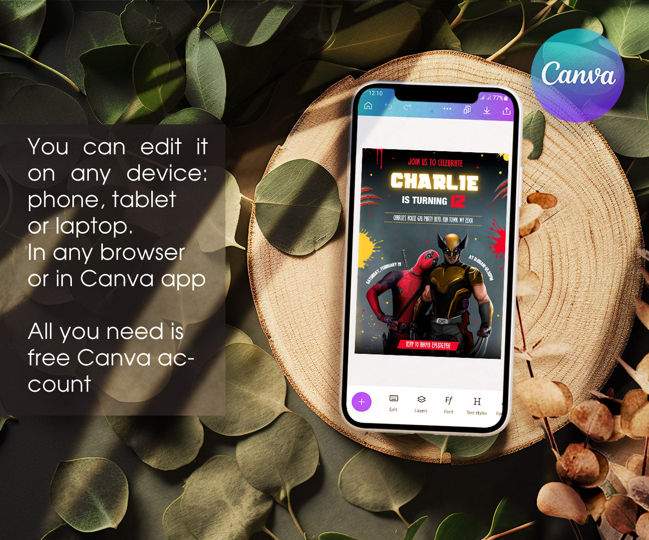Deadpool Wolverine Marvel customizable invitation template | Share or Print | boy | EK329