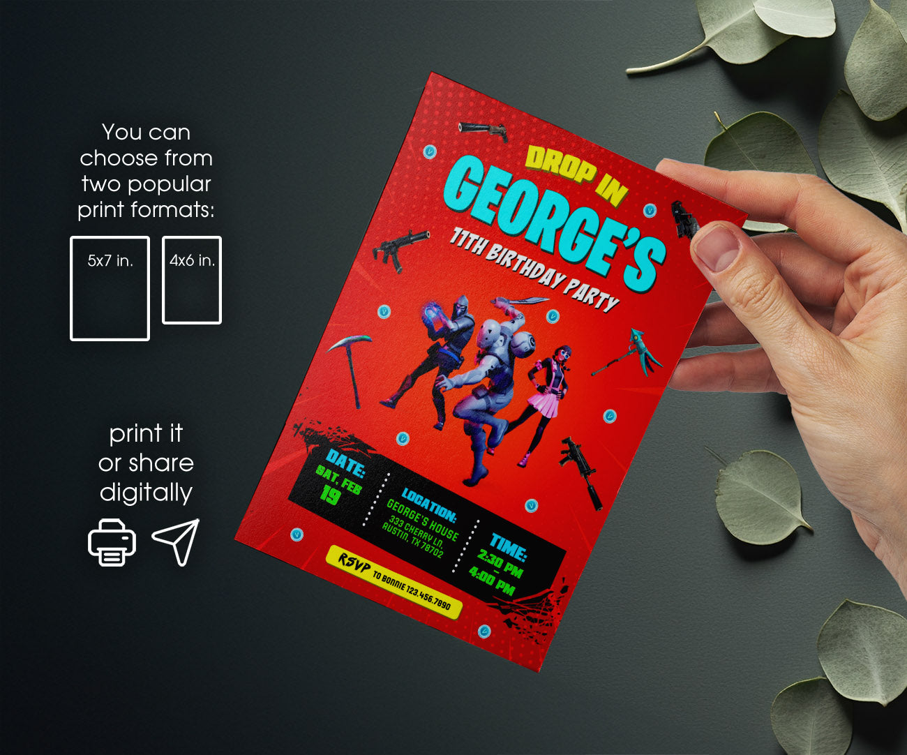Fortnite Gamer customizable invitation template | Share or Print | boy | XH148