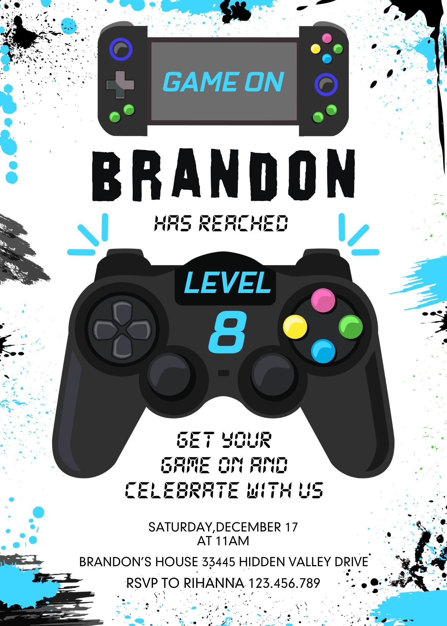 Gamer Party customizable invitation template | Share or Print | boy | JF611