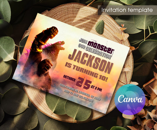 Godzilla X King Kong customizable invitation template | Share or Print | YT353