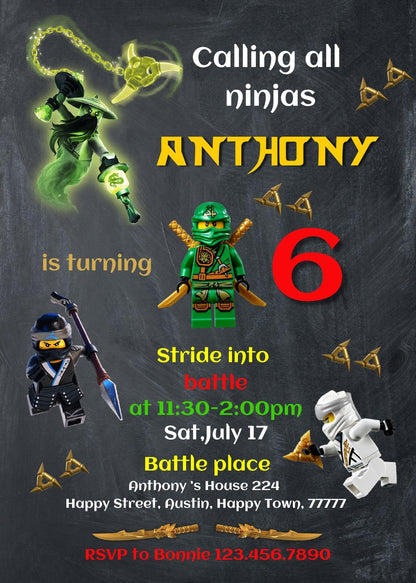 Ninjago Minifigures Lego customizable invitation template | Share or Print | BF883