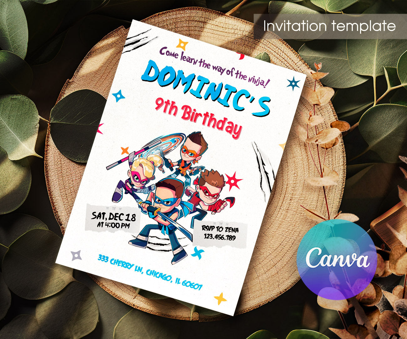 Ninja Kidz TV customizable invitation template | Share or Print | IU630
