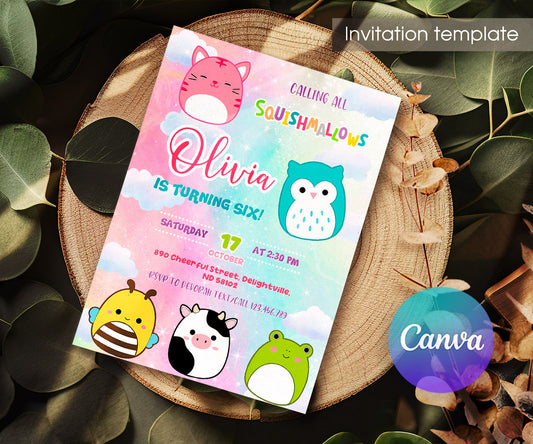 Squishmallows customizable invitation template | Share or Print | PR108