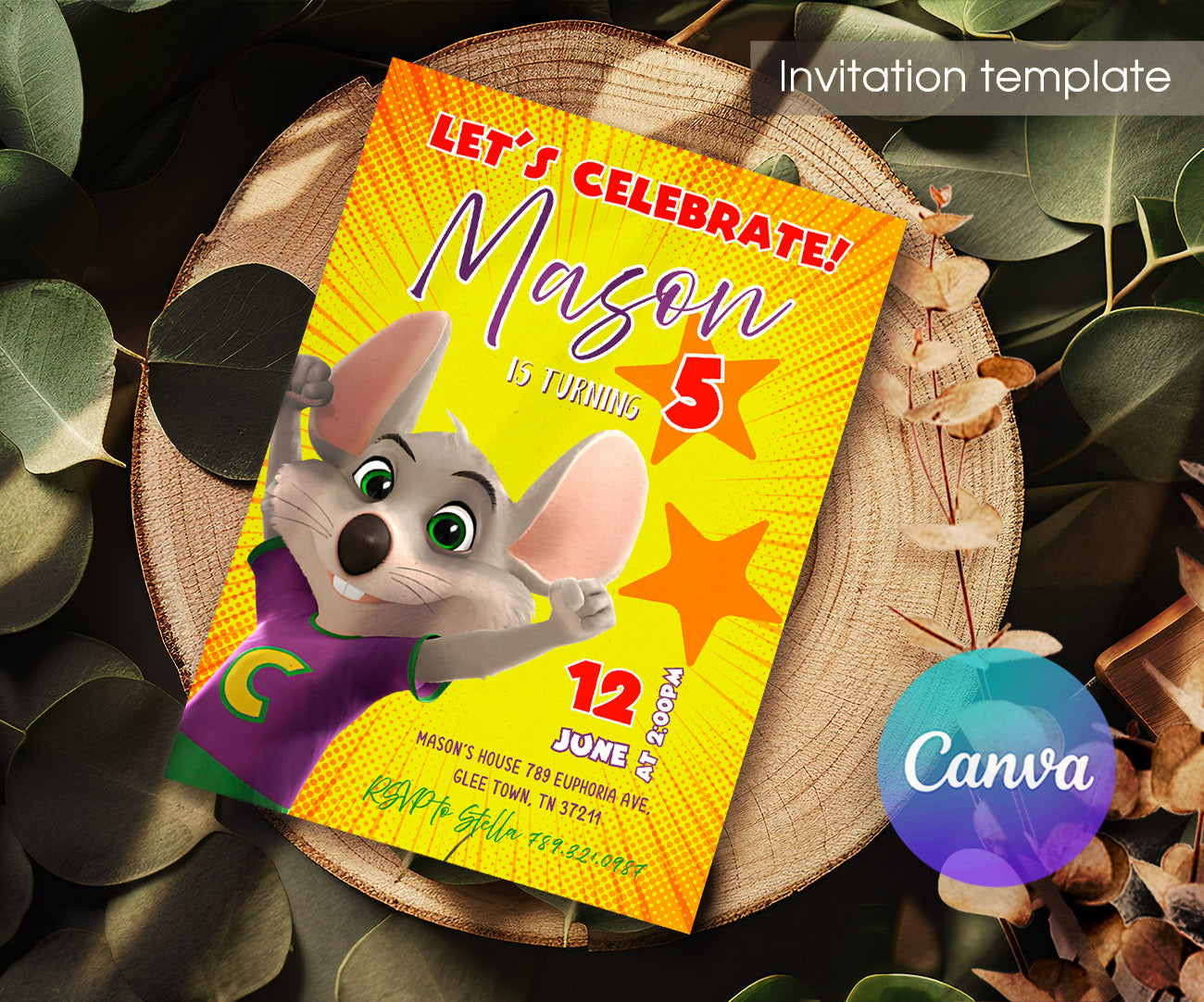 Chuck E. Cheese customizable invitation template | Share or Print | EF396