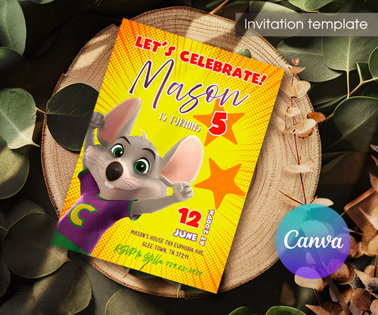 Chuck E. Cheese customizable invitation template | Share or Print | EF396
