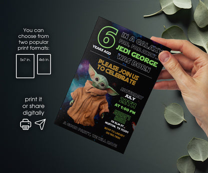 Baby Yoda Grogu Star Wars Mandalorian customizable invitation template | Share or Print | boy | LV095