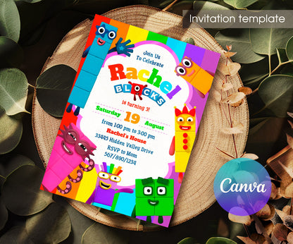 Numberblocks customizable invitation template | Share or Print | PA519