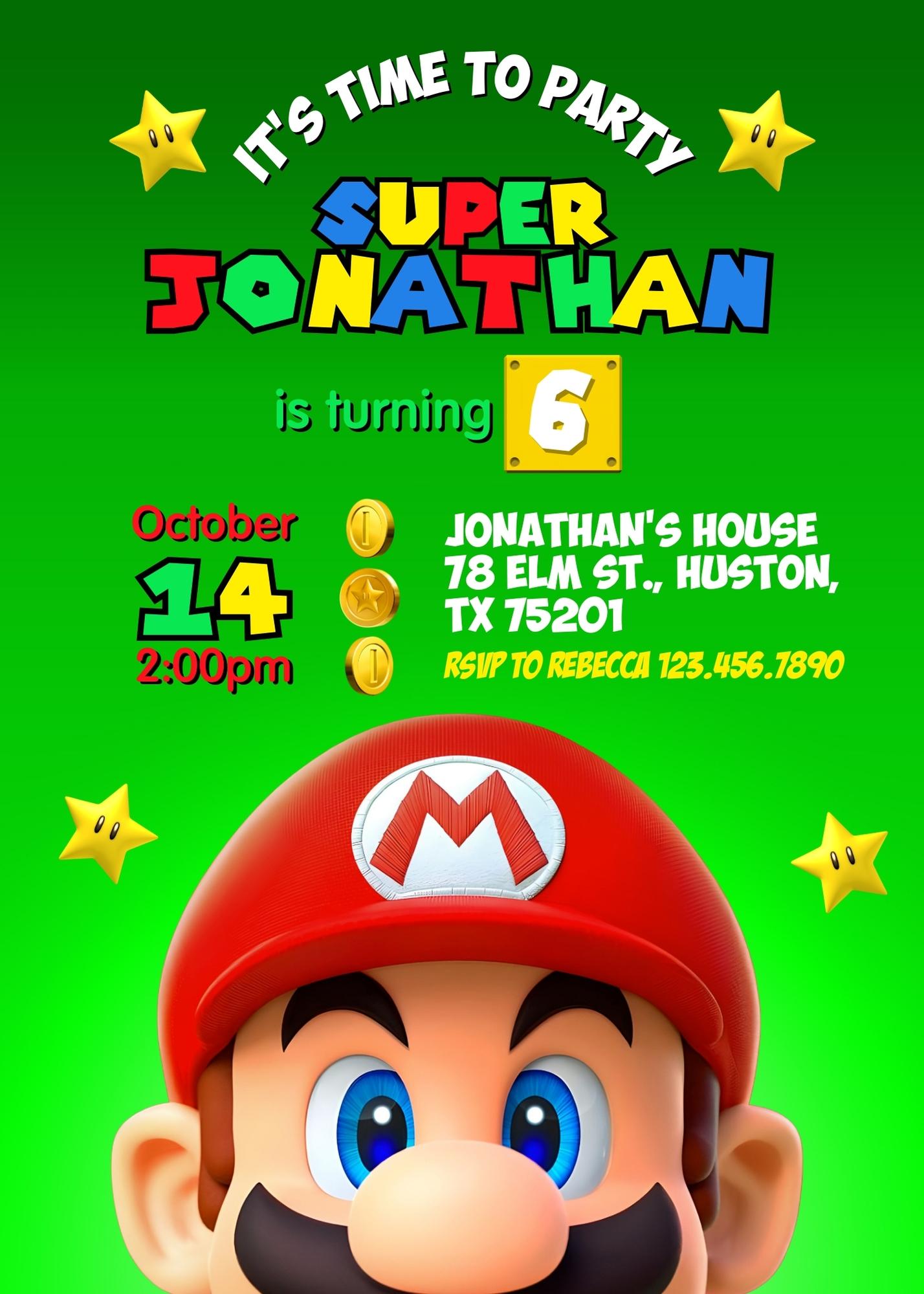 Super Mario Bros customizable invitation template | Share or Print | DL575