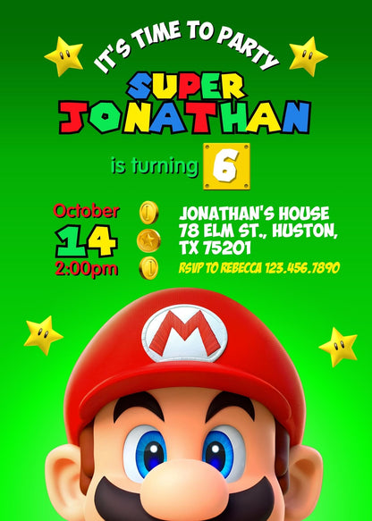 Super Mario Bros customizable invitation template | Share or Print | DL575