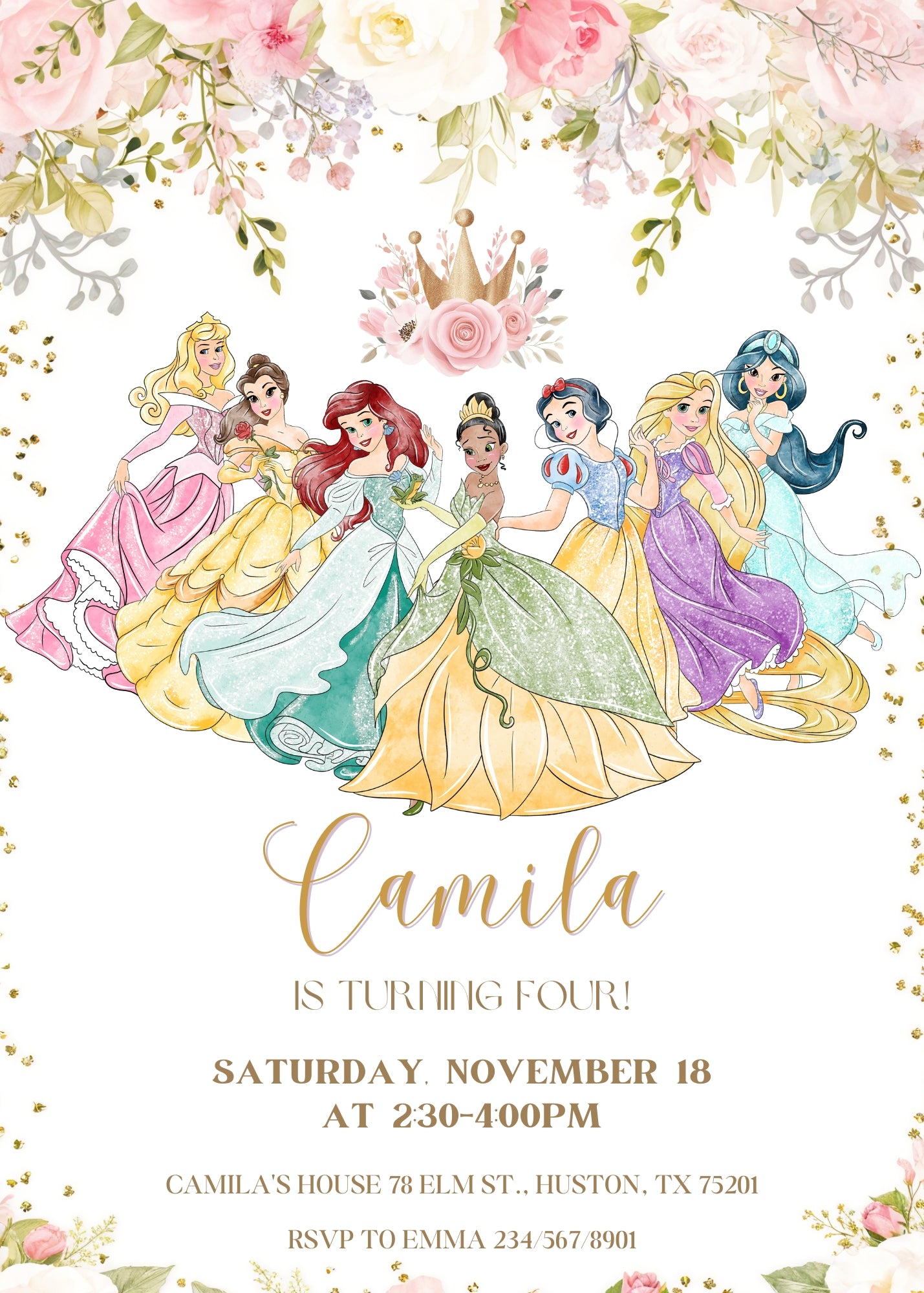 Disney Princess customizable invitation template | Share or Print | girl | XW695