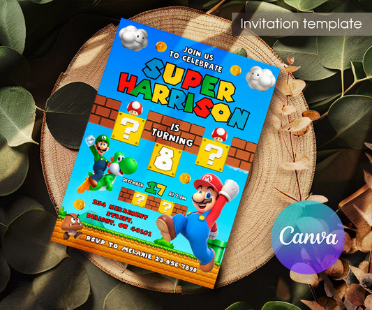 Super Mario Bros customizable invitation template | Share or Print | ZQ589