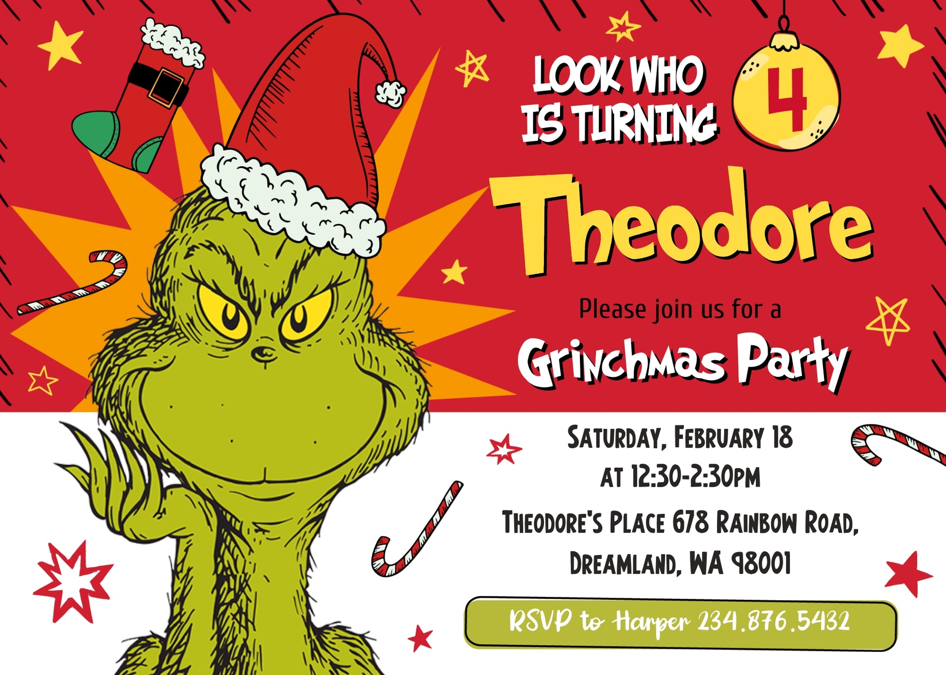Dr Seuss How the Grinch Stole Christmas customizable invitation template | Share or Print | OD648