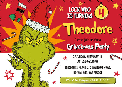 Dr Seuss How the Grinch Stole Christmas customizable invitation template | Share or Print | OD648