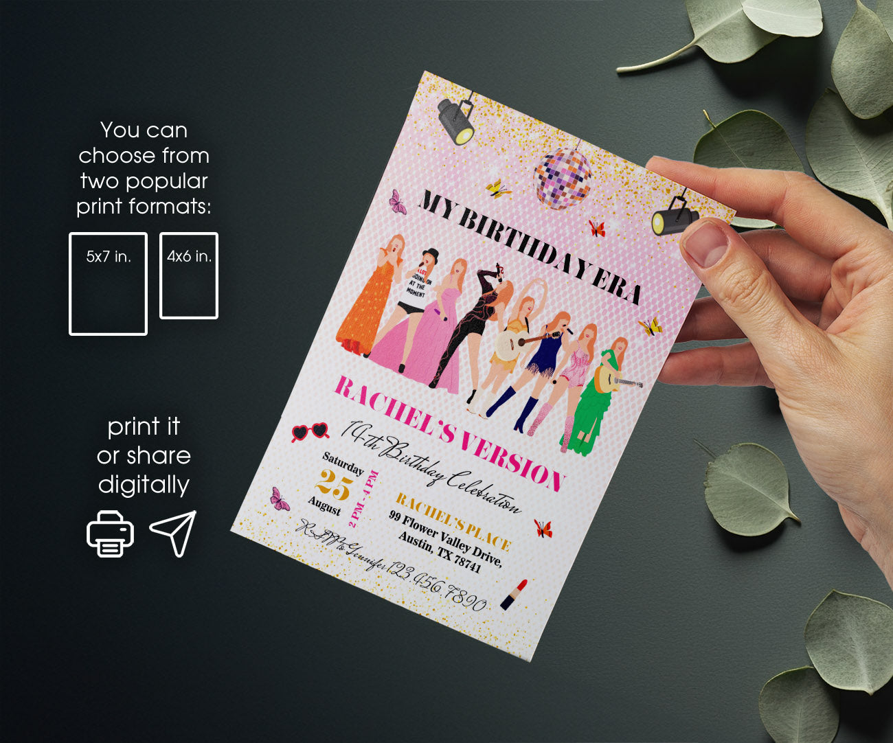Taylor Swift Eras Tour customizable invitation template | Share or Print | girl | FK092