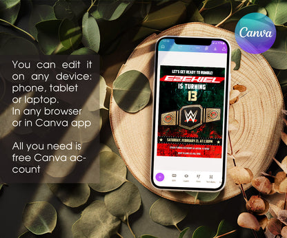 Wrestling WWE WrestleMania customizable invitation template | Share or Print | boy | PH999
