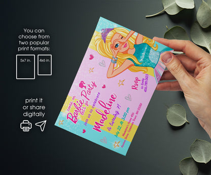 Barbie Pink customizable invitation template | Share or Print | girl | CF070
