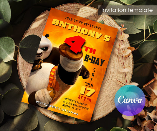 Kung Fu Panda Po customizable invitation template | Share or Print | LV012