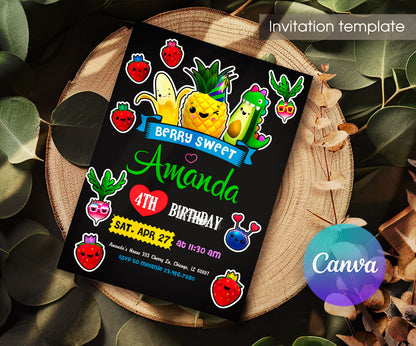 Hey Bear Sensory Dancing Fruits customizable invitation template | Share or Print | EB185
