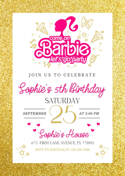 Barbie Pink customizable invitation template | Share or Print | girl | WZ998