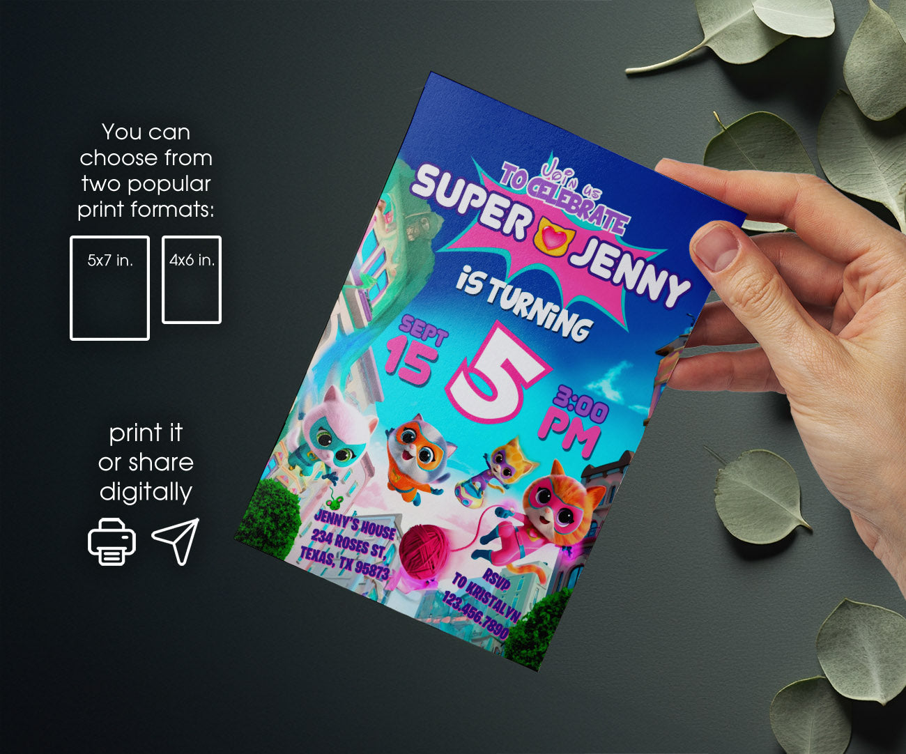 SuperKitties customizable invitation template | Share or Print | TC090
