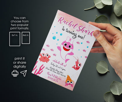 Baby Shark customizable invitation template | Share or Print | TU519