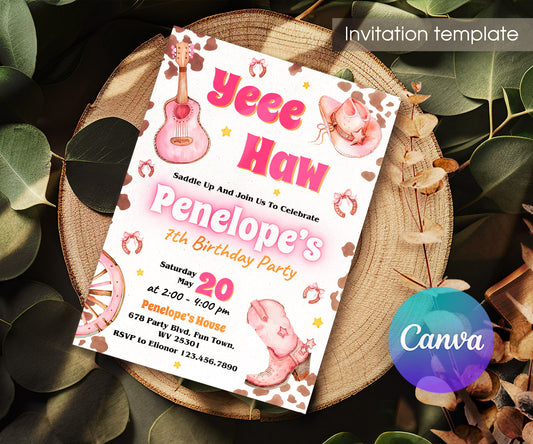 Cowgirl Pink Rodeo customizable invitation template | Share or Print | girl | EX569