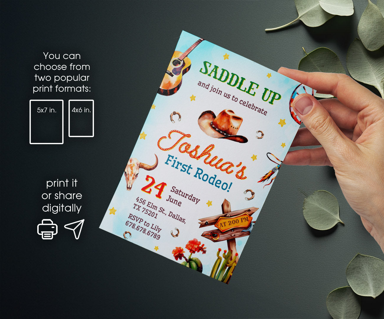 Cowboy Rodeo customizable invitation template | Share or Print | boy | HA771