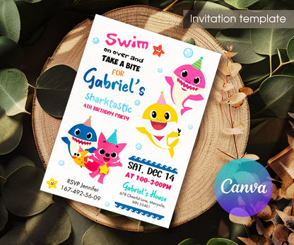 Baby Shark customizable invitation template | Share or Print | AB854