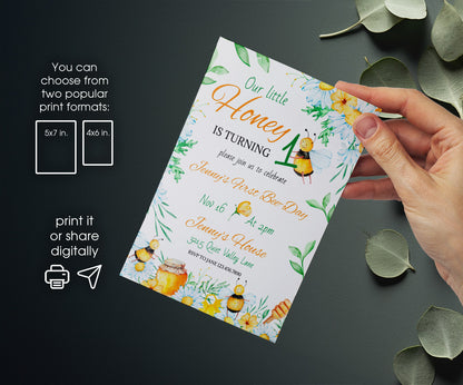 1st Bee Day Party customizable invitation template | Share or Print | PL989