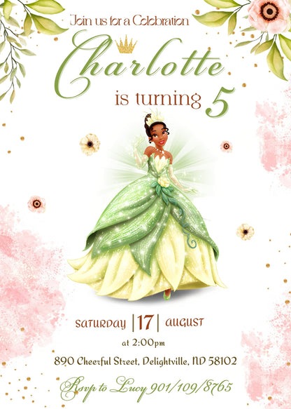 Tiana Frog Princess customizable invitation template | Share or Print | girl | SR448