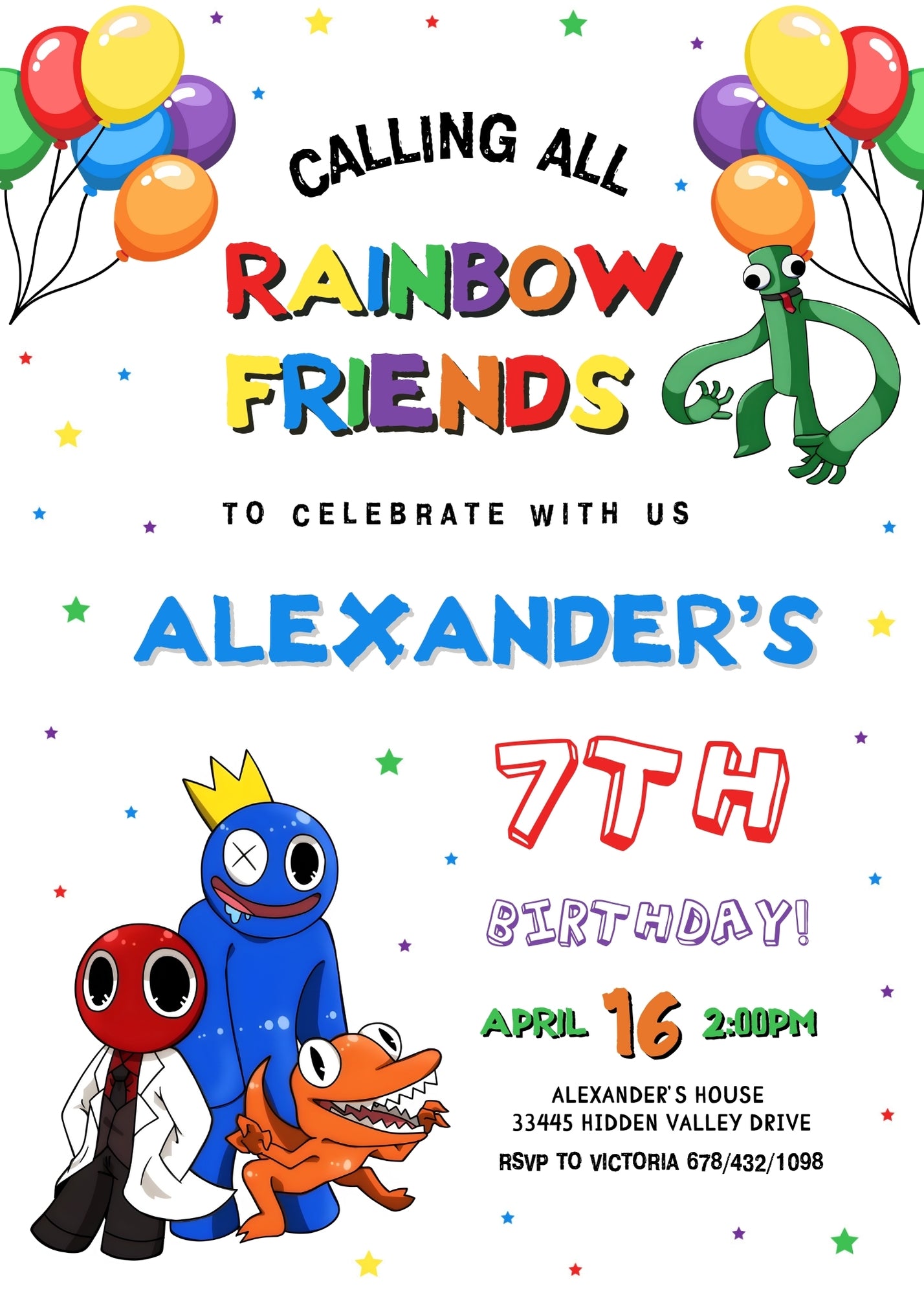 Rainbow Friends customizable invitation template | Share or Print | LQ903
